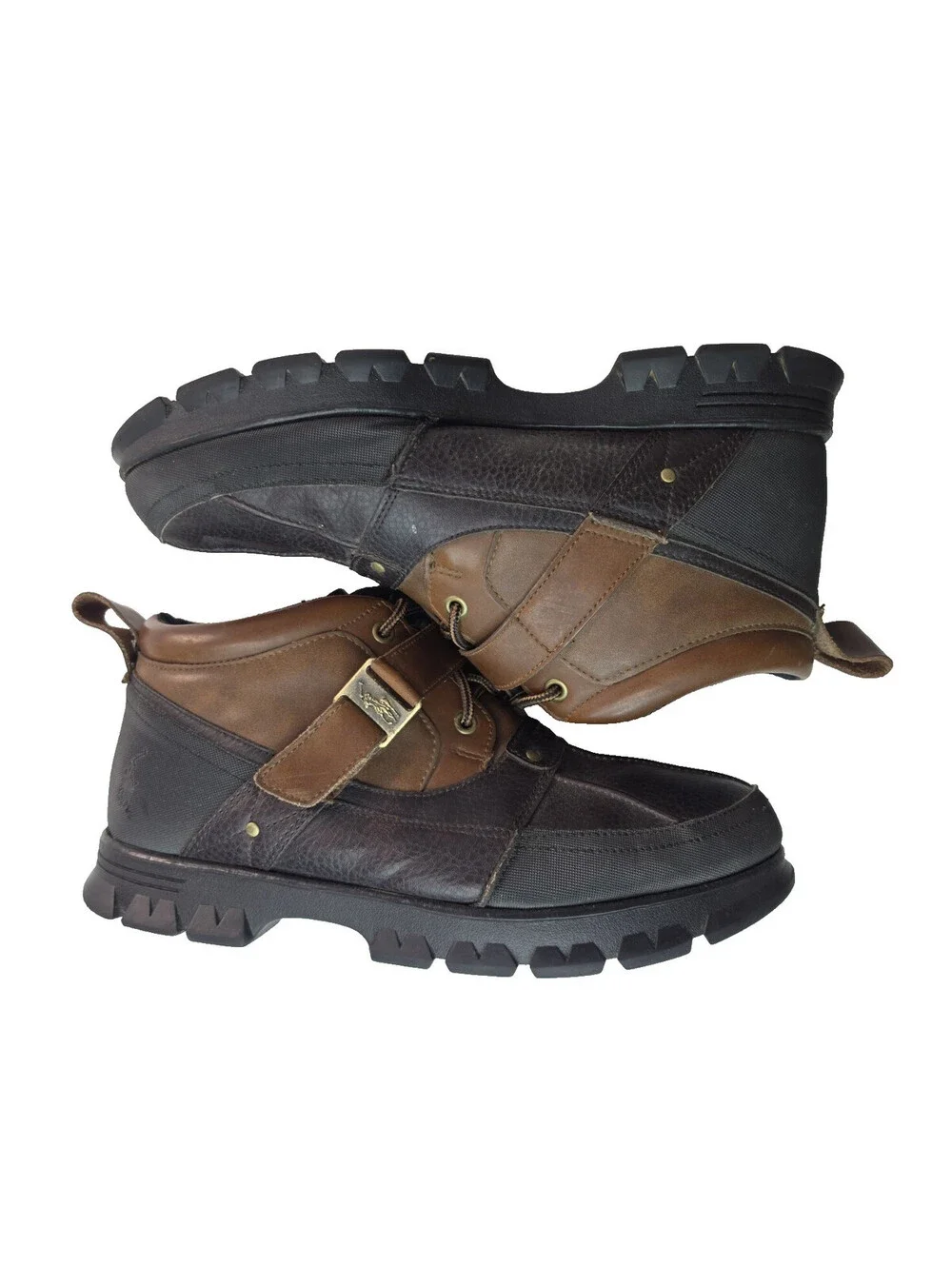 Polo Ralph Lauren Hardy II Brown Black Leather Duck Boots Shoes Mens Size 12 D